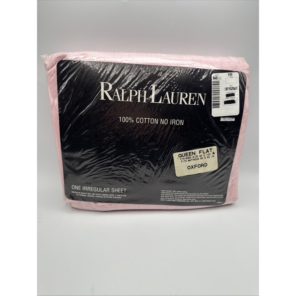 Ralph Lauren Queen Flat Sheet Oxford Red IRREGULAR‎ Vintage New Fabric USA Made